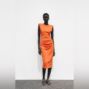 Zara Shoulder pad fitted midi dress